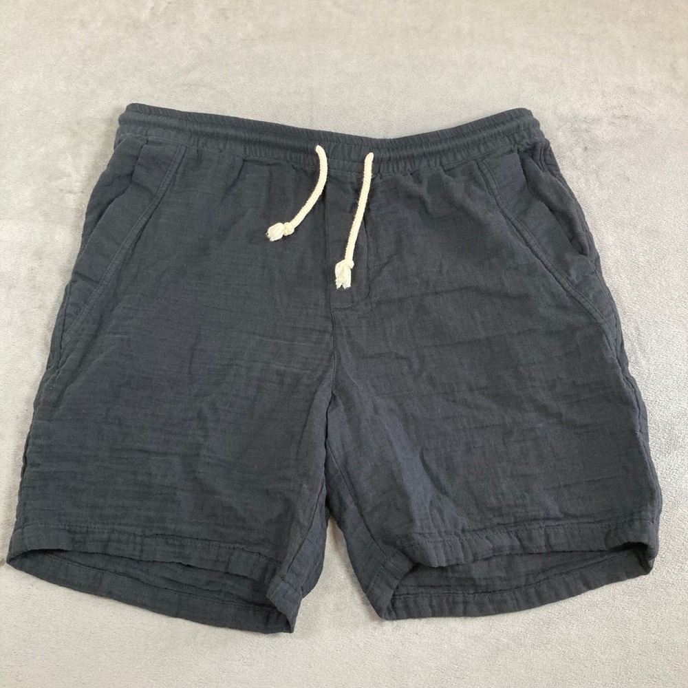 Zara women's XL Black 100% Cotton Textured Gauze Drawstring Shorts Elastic Waist